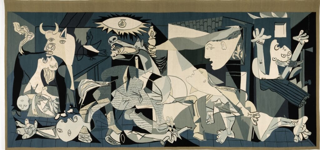 “Attraversamenti”, a Palermo la mostra sui legami tra Il Trionfo della morte, Guernica di Picasso e Crocifissione di Guttuso - Be Sicily Mag - Jacqueline de La Baume Durrbach Pablo Picasso Guernica 1976 tapestry Colmar Musee Unterlinden © Musee Unterlinden Colmar Christian Kem
