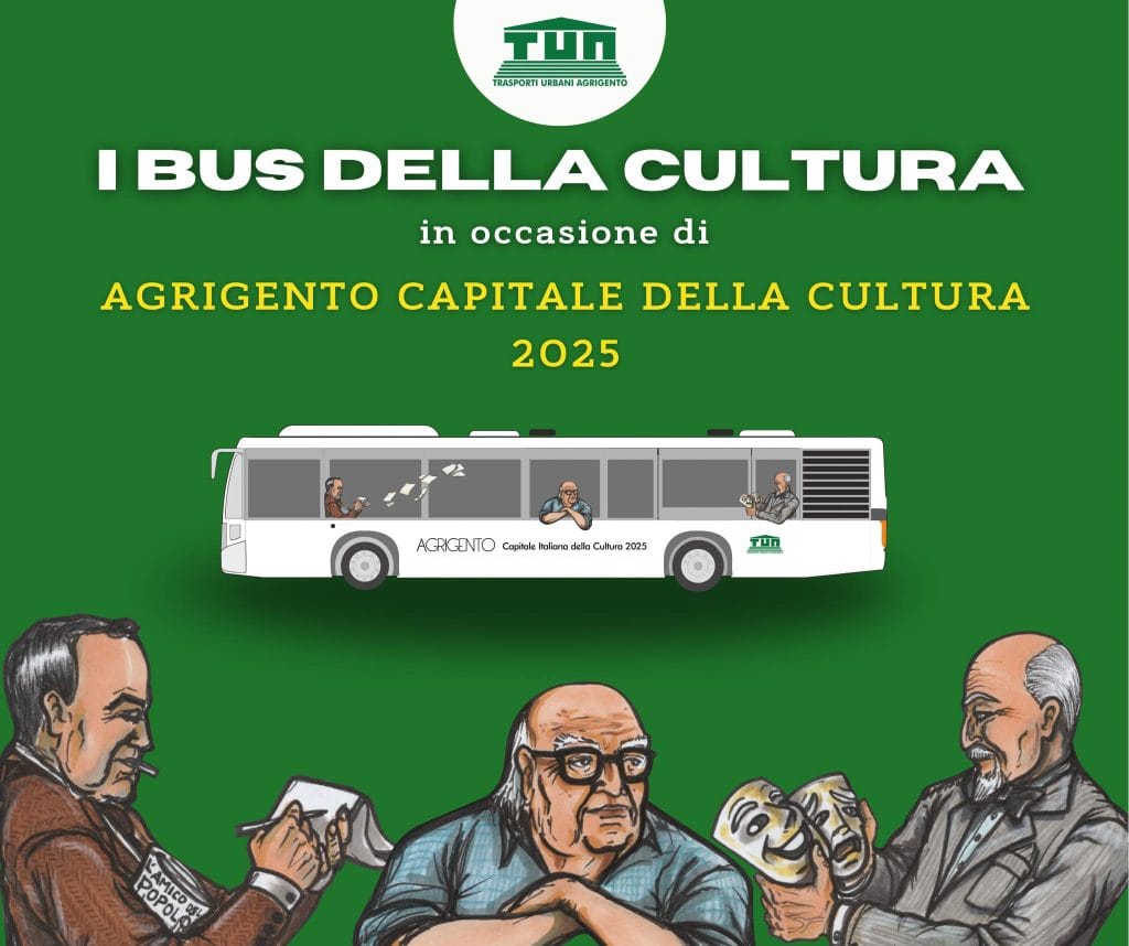 Sciascia, Camilleri e Pirandello sui bus di TUA: l'iniziativa per Agrigento Capitale italiana della Cultura 2025 2 I bus della cultura ad Agrigento