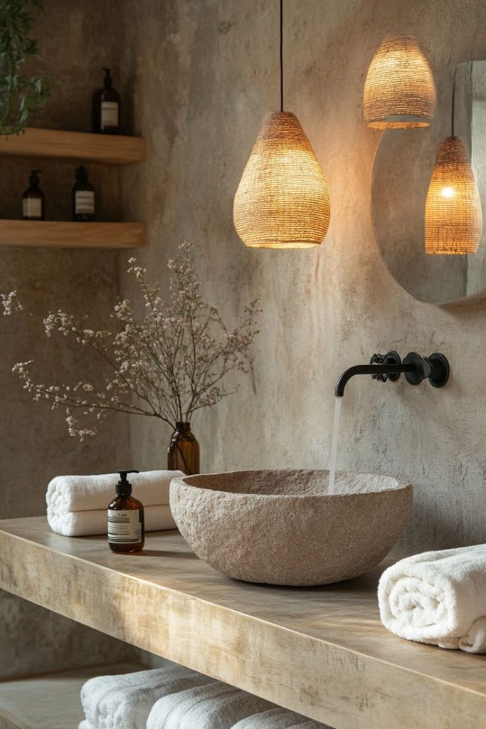 Stile coastal: idee di design per arredare la casa al mare - Be Sicily Mag - bagno pietra grezza 1 2