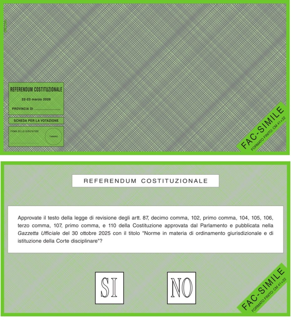 Referendum del 22 e 23 marzo: perché votare conta, come si vota e cosa significa davvero dire sì o no 2 Referendum del 22 e 23 marzo: perché votare conta, come si vota e cosa significa davvero dire sì o no - Be Sicily Mag - fac simile scheda referendum 2026