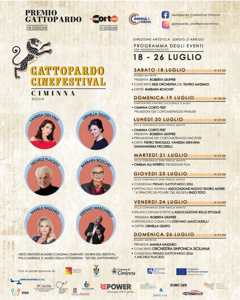 Da Michele Placido a Sergio Friscia, i big del cinema e della risata al Gattopardo Cinefestival 6 Da Michele Placido a Sergio Friscia, i big del cinema e della risata al Gattopardo Cinefestival - Be Sicily Mag - locandina con programma